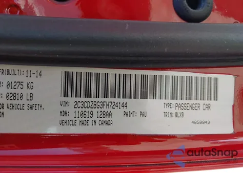 2015 Dodge Challenger Sxt Plus из США, поврежденный, VIN 2C3CDZBG3FH724144